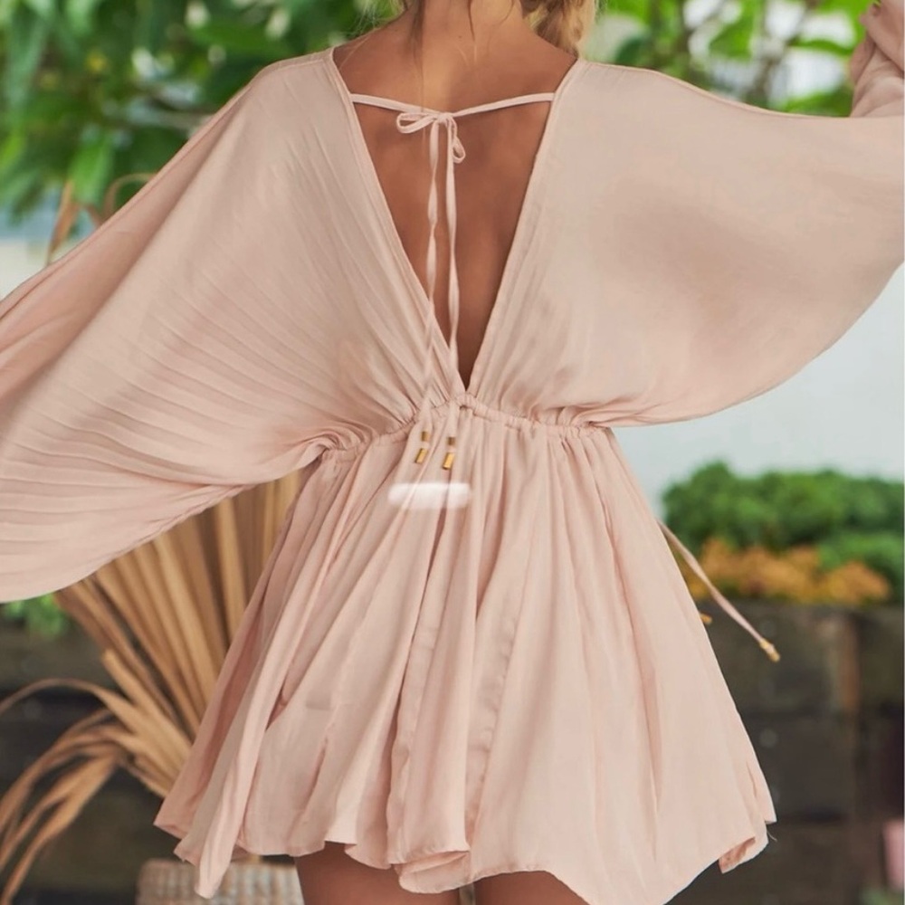 NWT Free People Arzel mini dress in pink cream sz large - Picture 4 of 12